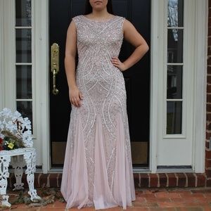 Cute Light Pink Nude Sequin Long Prom Dress